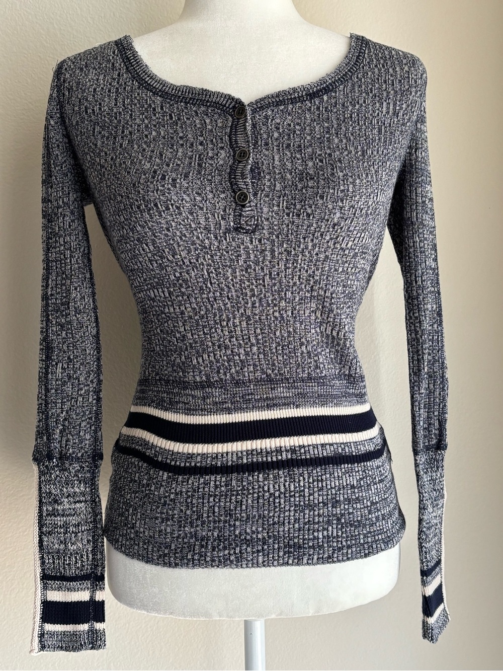 Free People We The Free Heathered Blue & Cream Knit Top